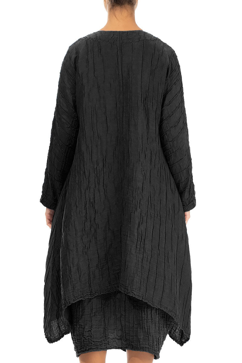 Dropped Edge Crinkled Black Silk Jacket 2