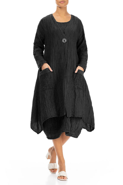 Dropped Edge Crinkled Black Silk Jacket 4