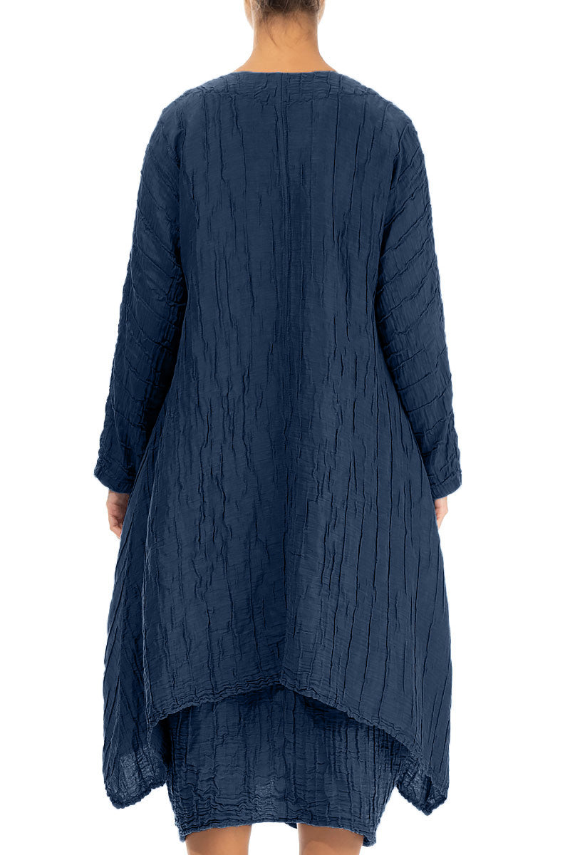 Dropped Edge Crinkled Navy Silk Linen Jacket 2