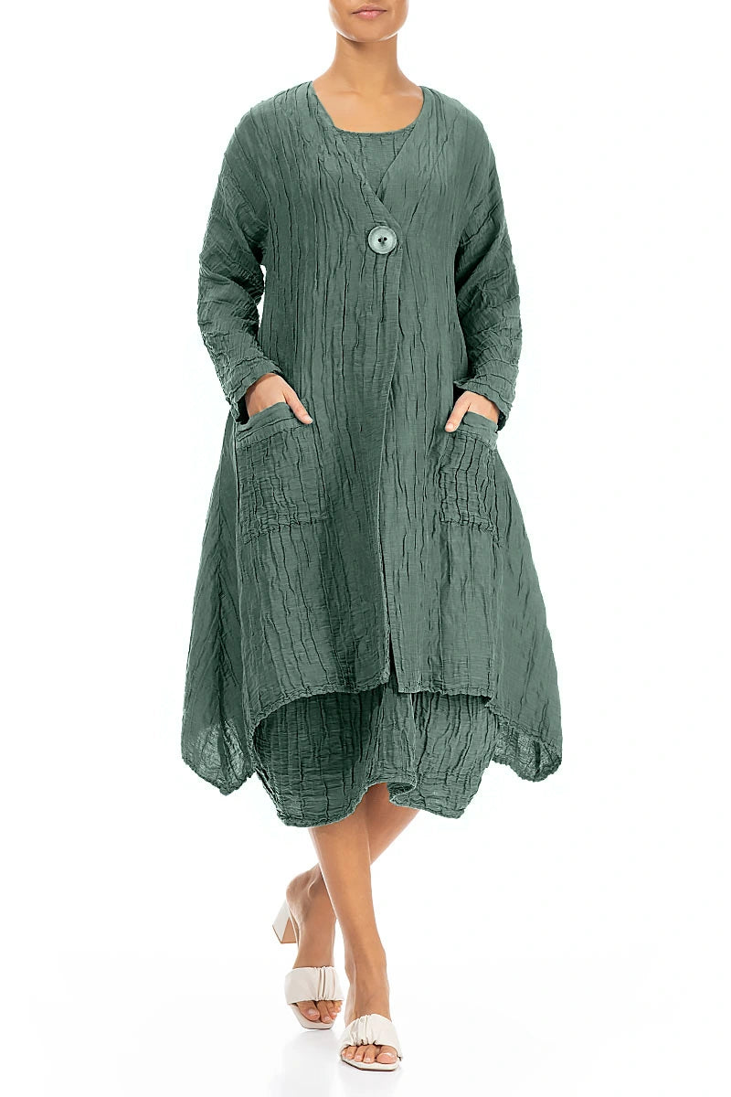 Dropped Edge Crinkled Sage Silk Linen Jacket 4
