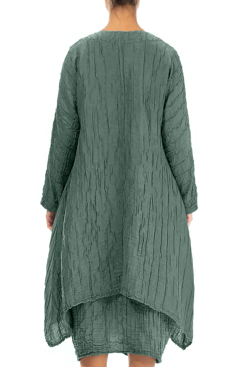 Dropped Edge Crinkled Sage Silk Linen Jacket 2