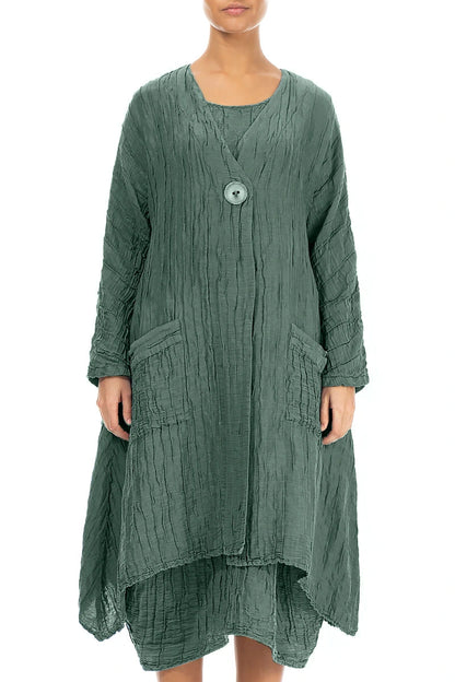 Dropped Edge Crinkled Sage Silk Linen Jacket 1