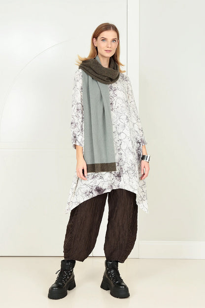 Dropped Edge Off White Marble Crinkled Silk Tunic 6