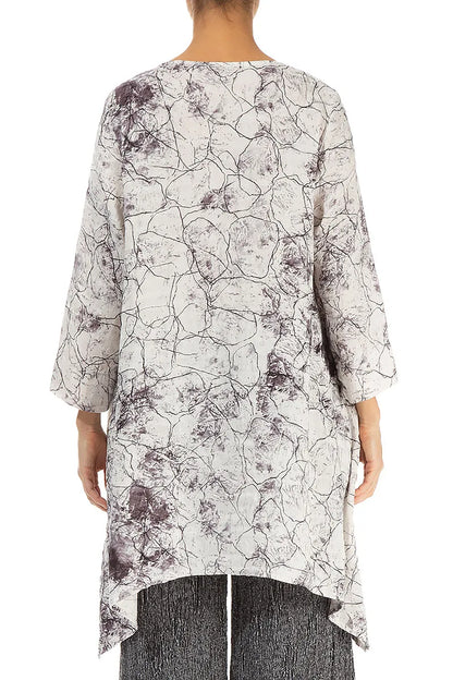Dropped Edge Off White Marble Crinkled Silk Tunic 2