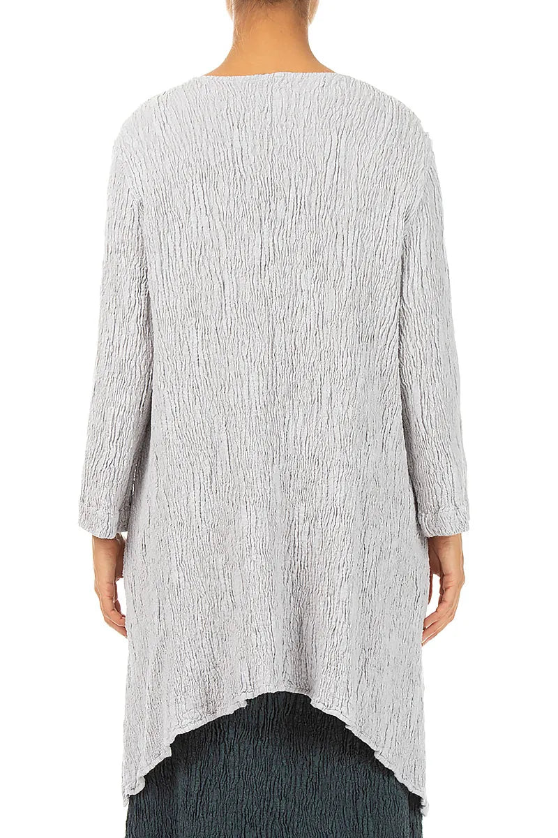 Dropped Edge Pearl Grey Textured Silk Linen Tunic 2