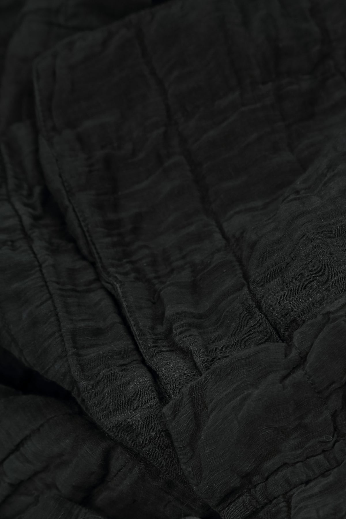 Dropped Sides Black Crinkled Silk Linen Blouse