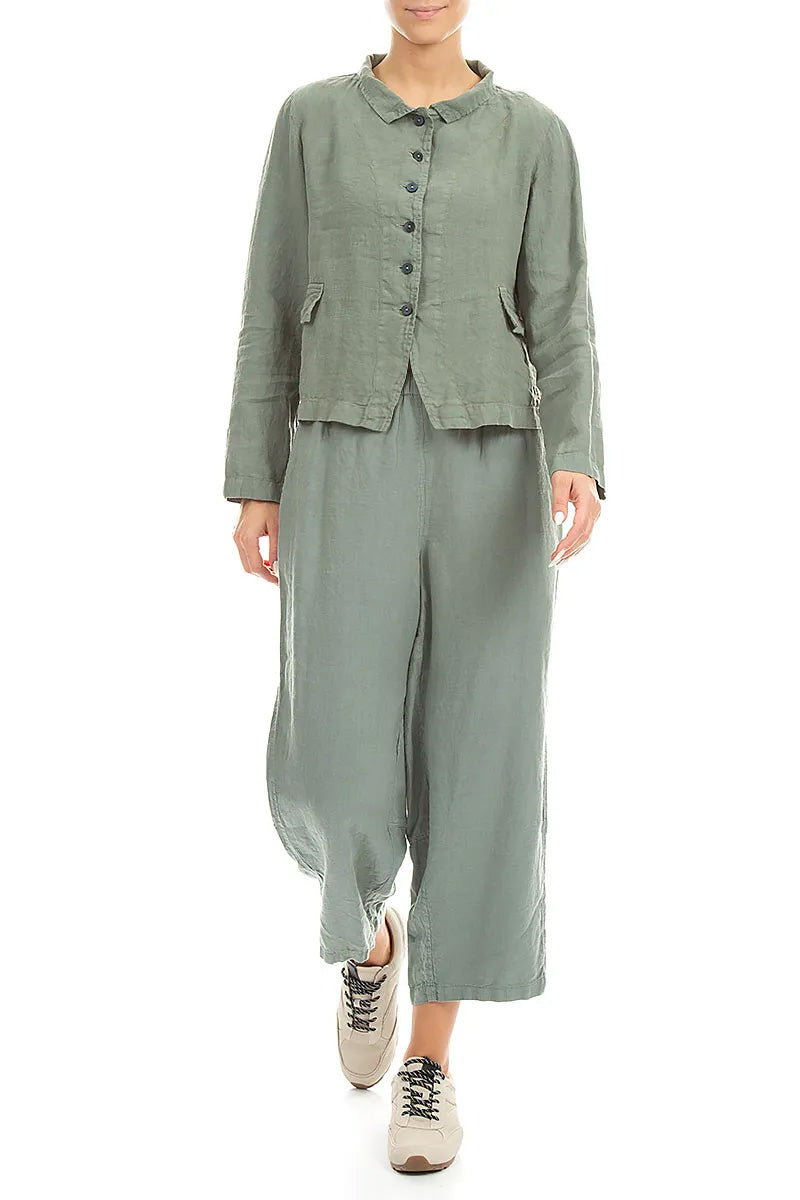 Buttoned Sage Linen Jacket 4