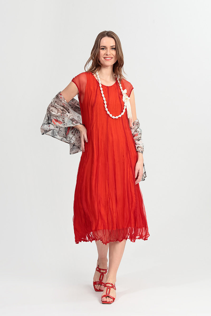 Flame Orange Crumpled Silk Chiffon Dress 1