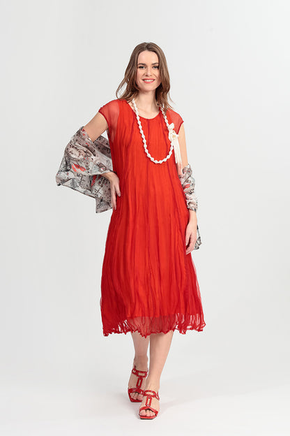Flame Orange Crumpled Silk Chiffon Dress 1
