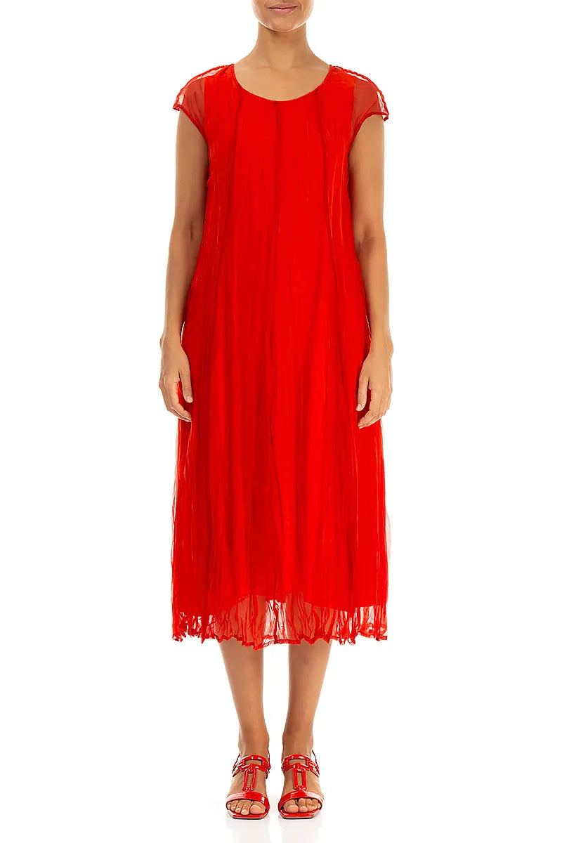 Flame Orange Crumpled Silk Chiffon Dress 2