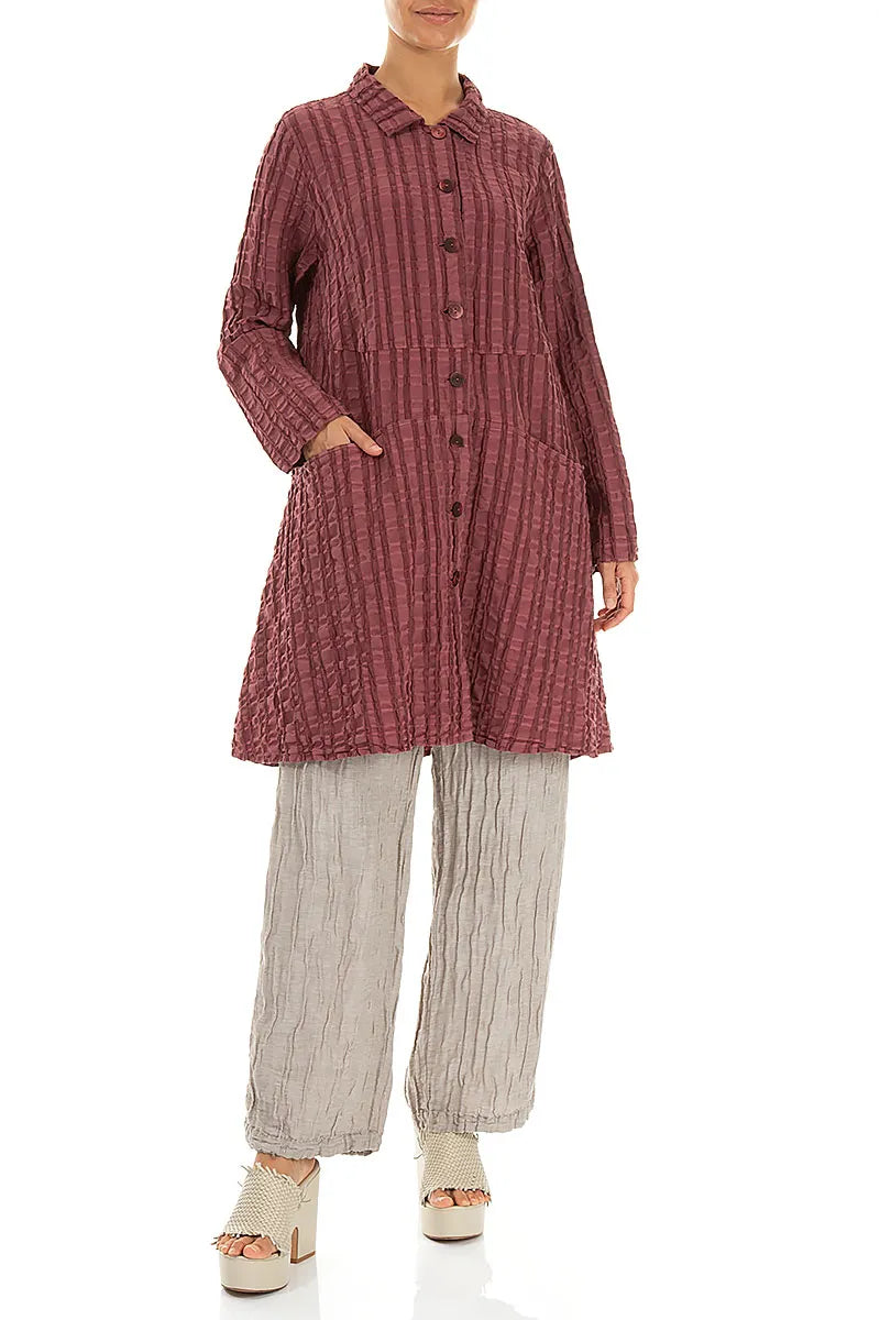 Flared Antique Ruby Checkered Linen Cotton Jacket 4