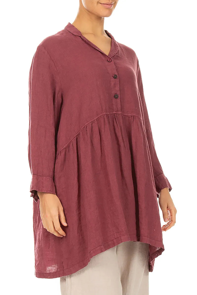Flared Antique Ruby Linen Blouse 3