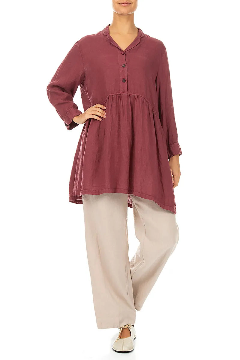 Flared Antique Ruby Linen Blouse 4
