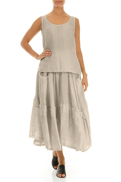 Flared Beige Crêpe Linen Skirt 5