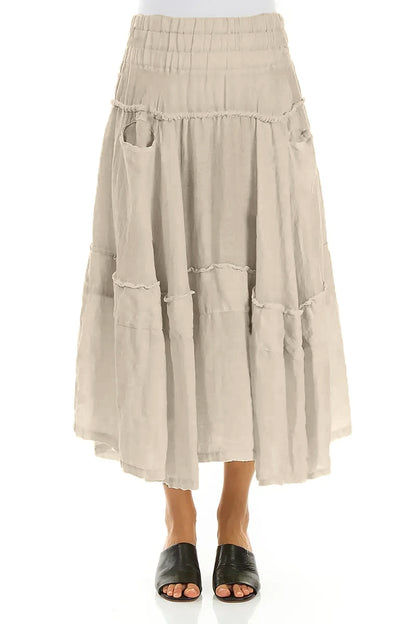 Flared Beige Crêpe Linen Skirt 1