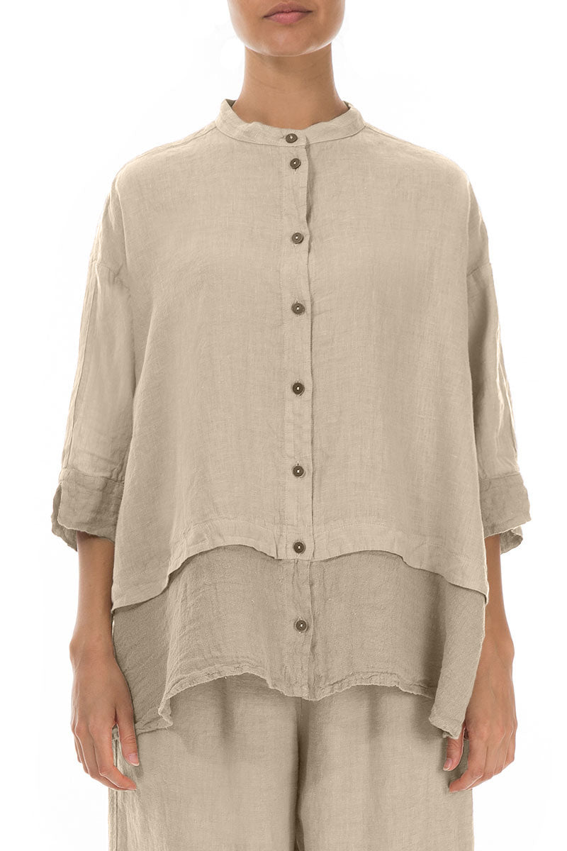 Flared Beige Linen Shirt 1