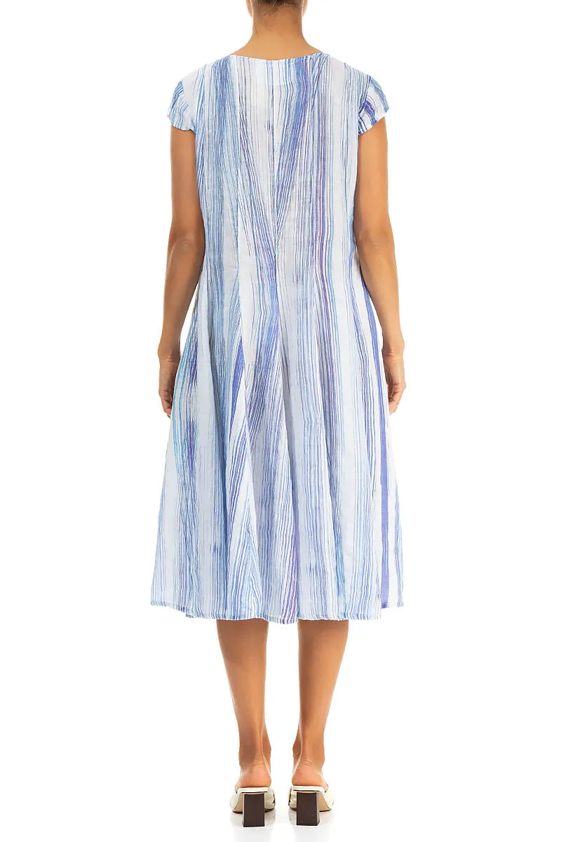 Flared Blue Wash Stripe Linen Dress 2