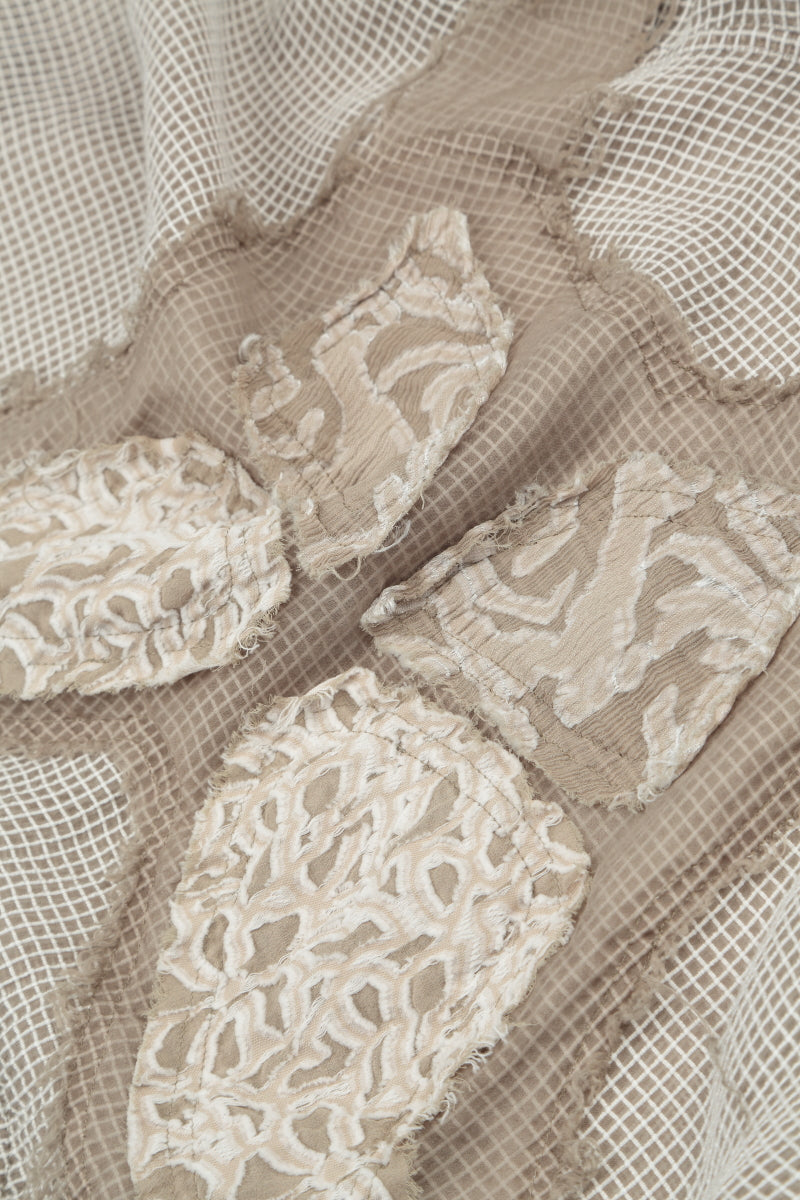 Flared Butterfly Beige Mesh Silk Dress 5