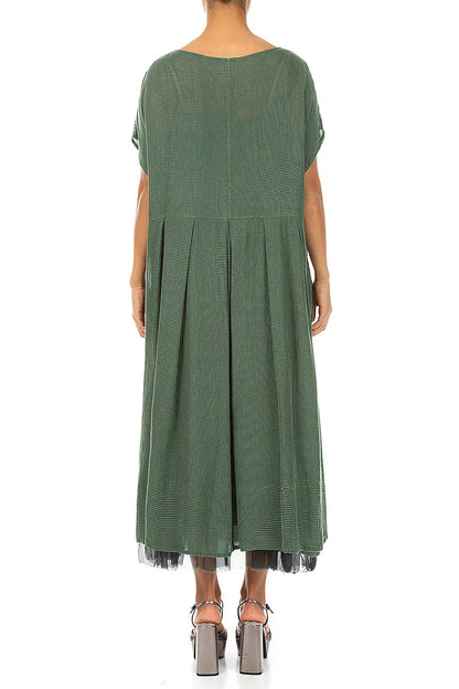 Flared Butterfly Sage Mesh Silk Dress 3