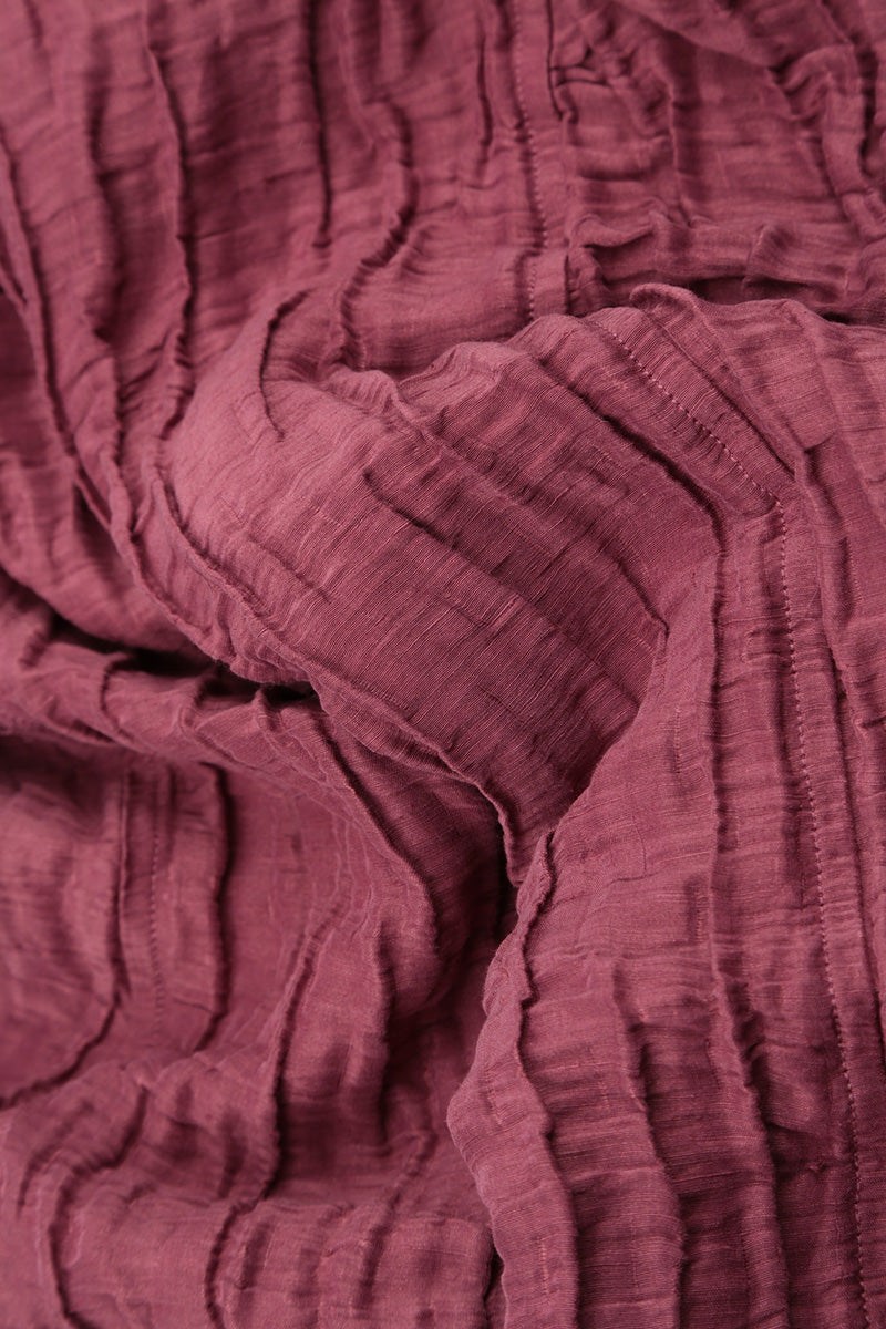 Flared Crinkled Antique Ruby Silk Linen Shirt 5