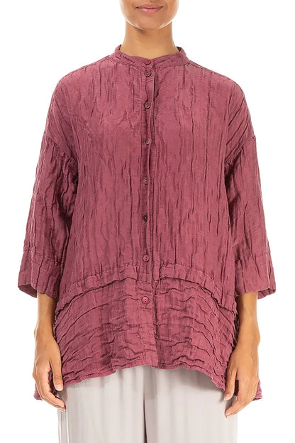 Flared Crinkled Antique Ruby Silk Linen Shirt 1