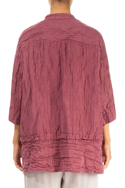 Flared Crinkled Antique Ruby Silk Linen Shirt 2