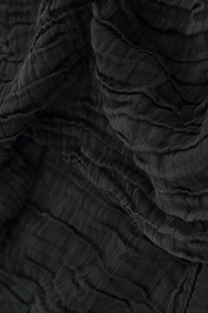 Flared Crinkled Black Silk Linen Shirt 5