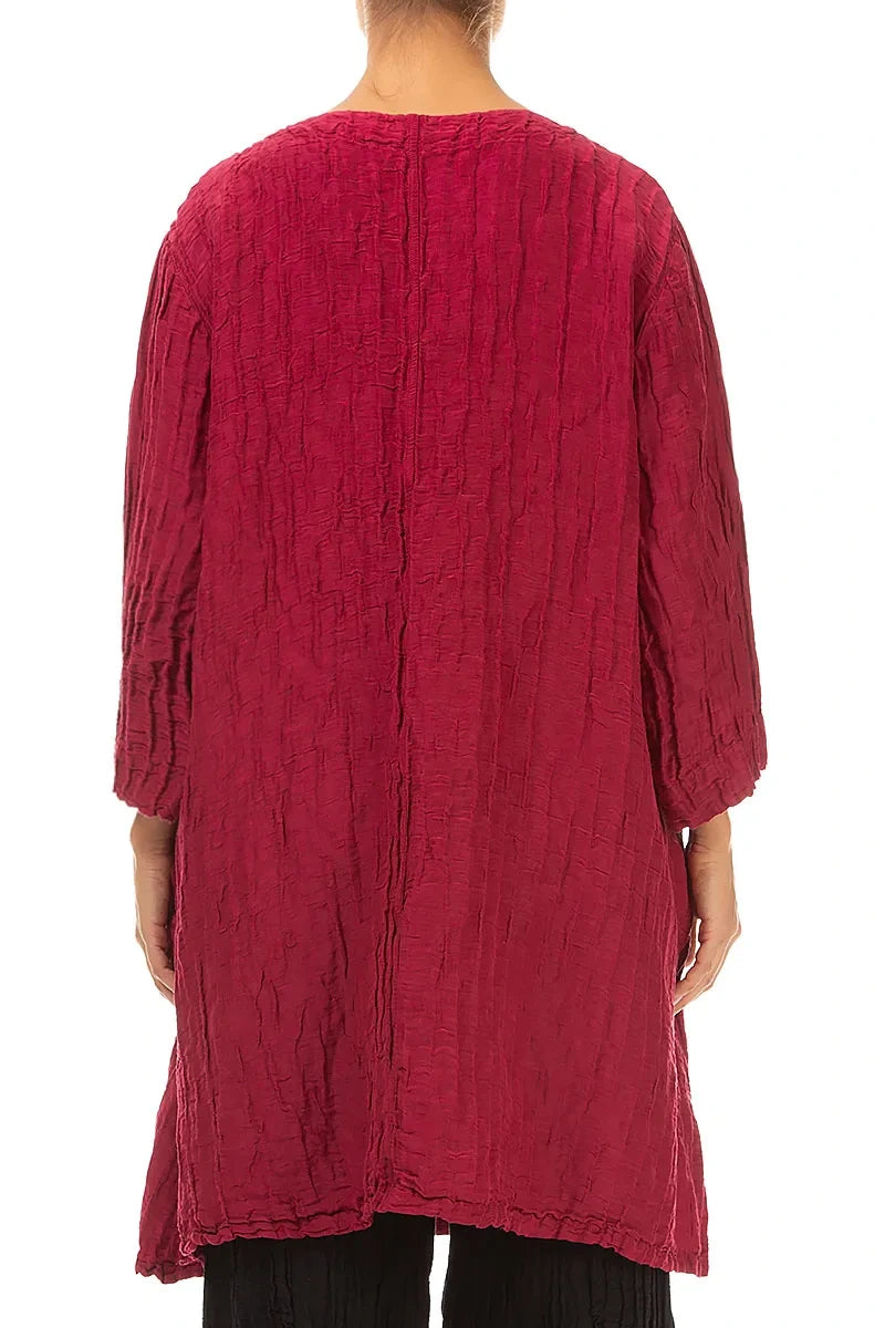 Flared Crinkled Ruby Silk Linen Tunic 2
