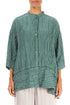 Flared Crinkled Sage Silk Linen Shirt 1