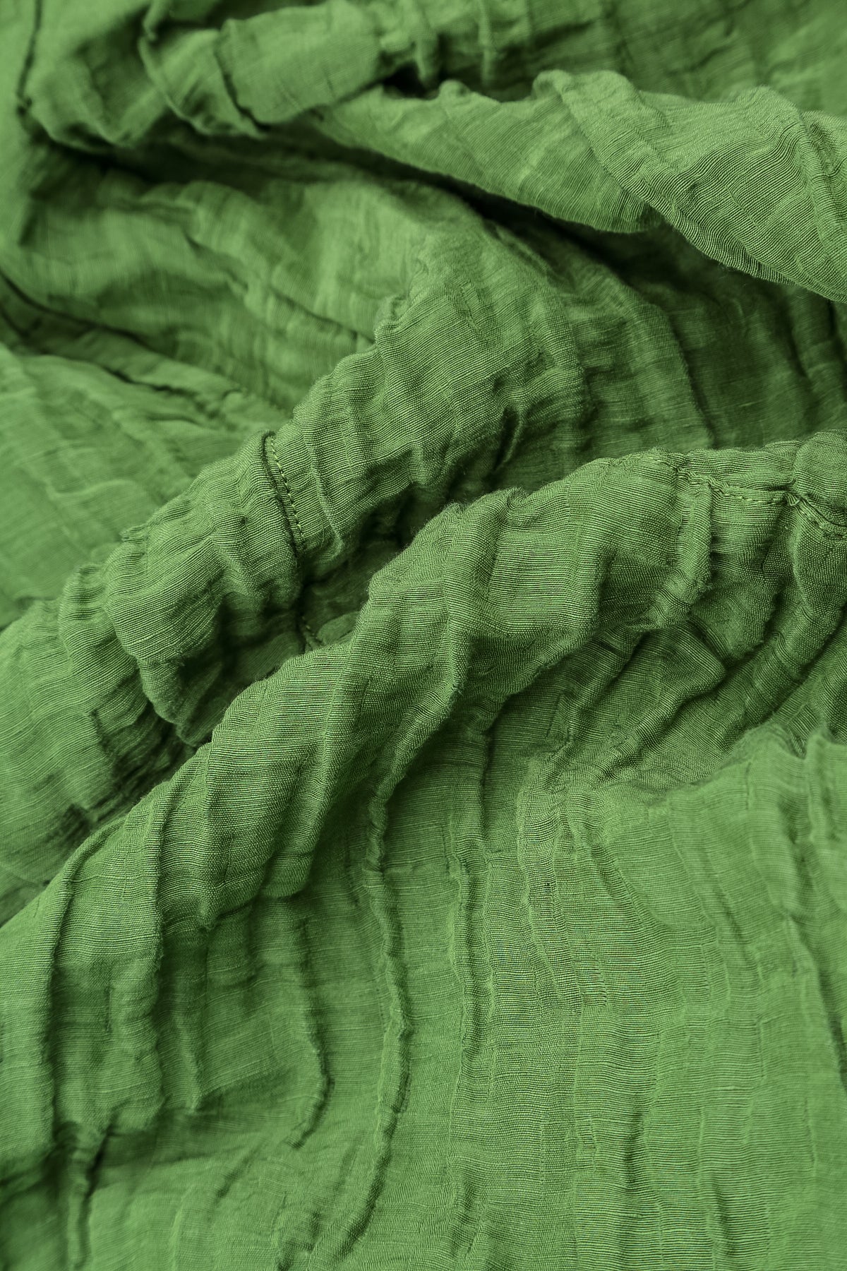 Flared Crinkled Shamrock Green Silk Linen Shirt 6