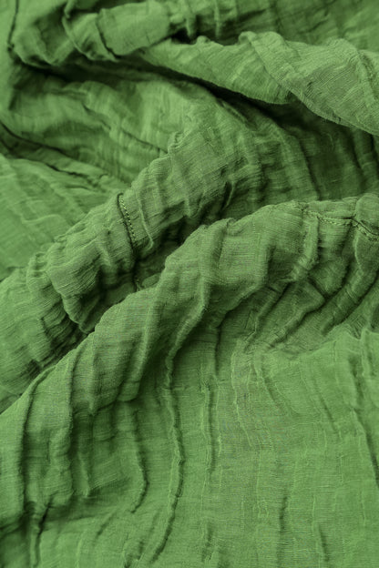 Flared Crinkled Shamrock Green Silk Linen Shirt 6
