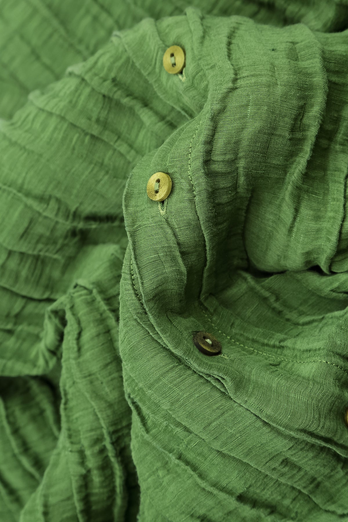 Flared Crinkled Shamrock Green Silk Linen Shirt 5