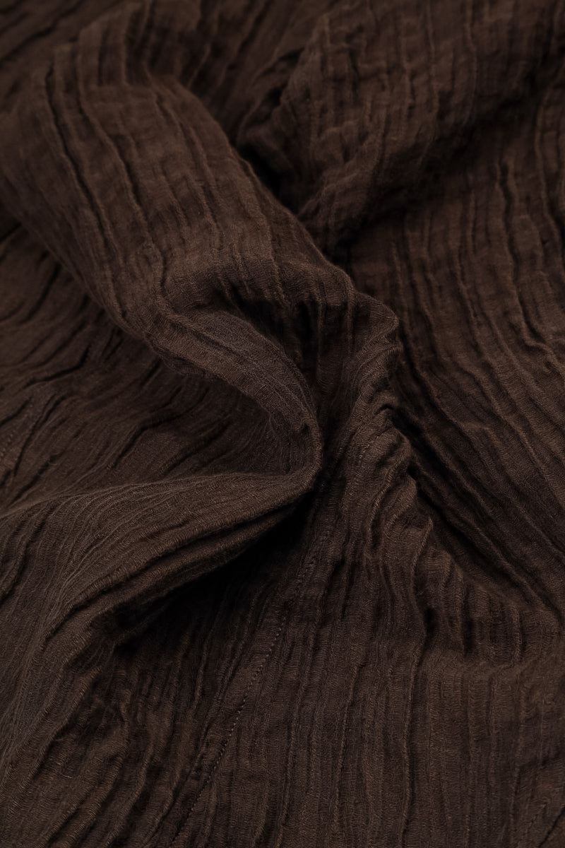 Flared Crinkled Truffle Brown Silk Shirt 5