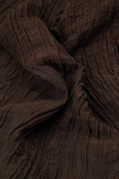 Flared Crinkled Truffle Brown Silk Shirt 5
