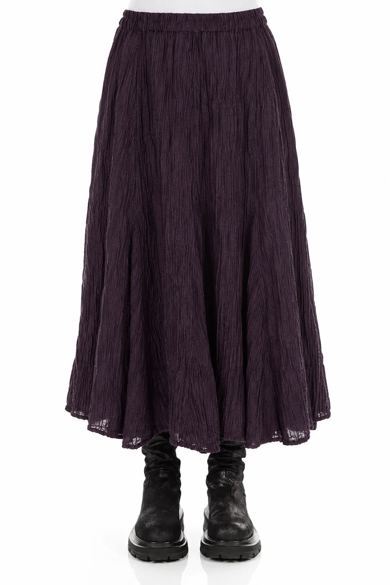 Flared Deep Plum Crinkled Silk Skirt 1