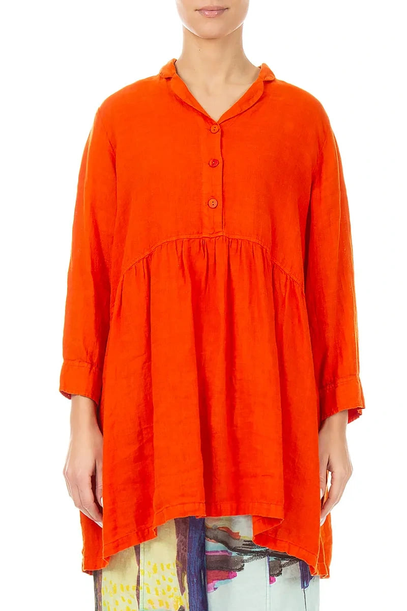 Flared Flame Orange Linen Blouse 1