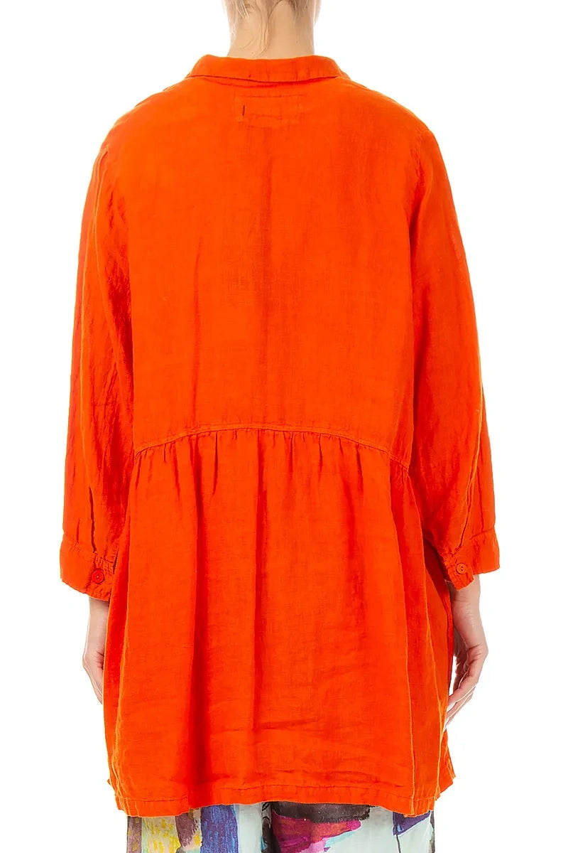 Flared Flame Orange Linen Blouse 2