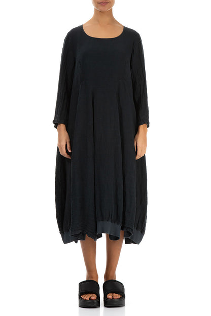 Flared Balloon Graphite Crêpe Linen Dress 1