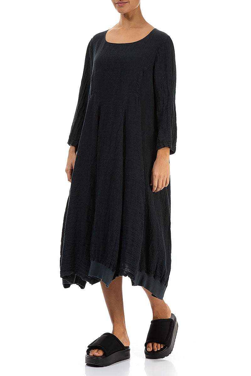 Flared Balloon Graphite Crêpe Linen Dress 3