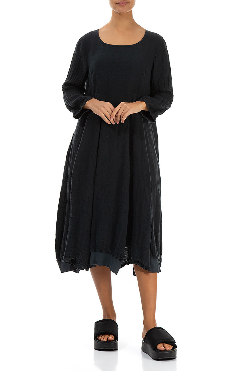 Flared Balloon Graphite Crêpe Linen Dress 4