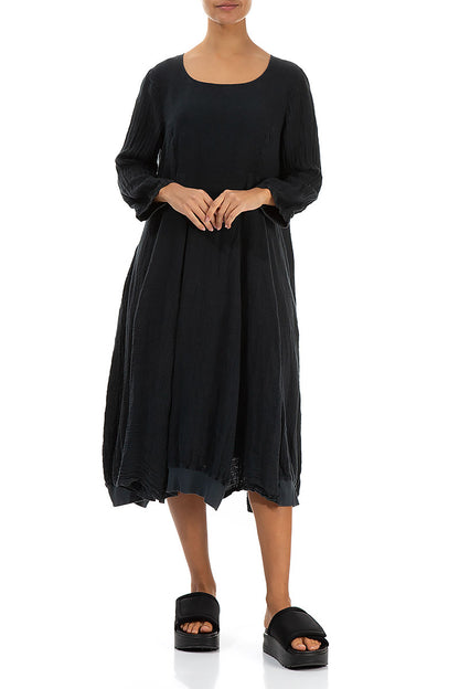 Flared Balloon Graphite Crêpe Linen Dress 4