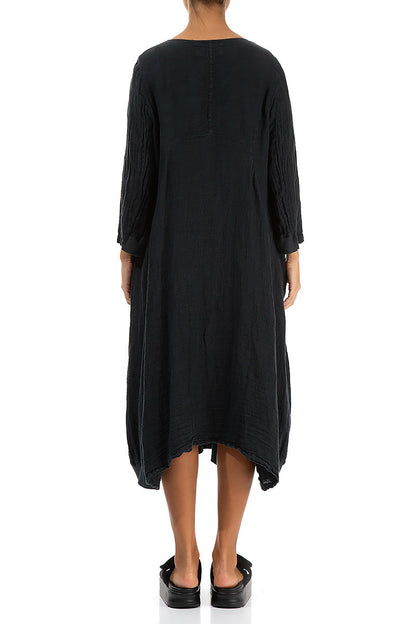 Flared Balloon Graphite Crêpe Linen Dress 2