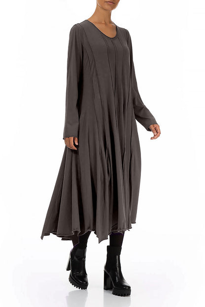 Flared Maxi Forest Brown Cotton Dress 3