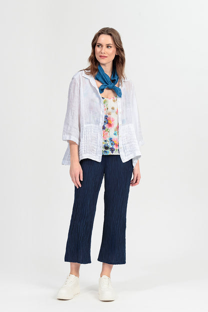 Flared Navy Crinkled Silk Trousers 6