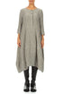 Flared Olive Grey Crinkled Silk Linen Dress 1