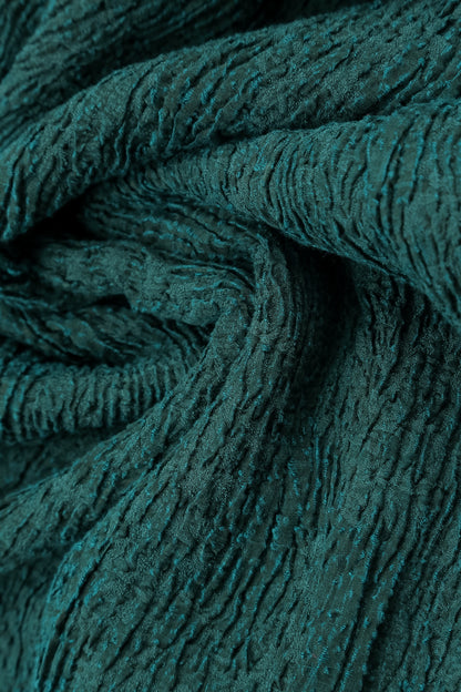 Flared Peacock Textured Silk Linen Dress 5