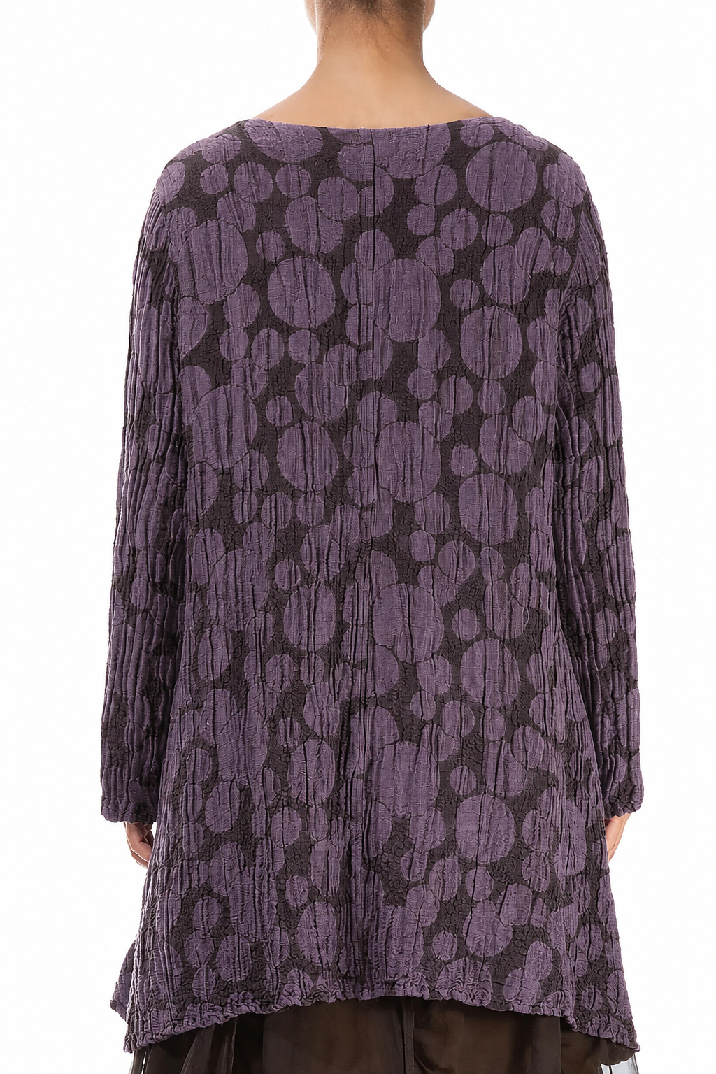 Flared Pockets Crinkled Deep Plum Circle Silk Linen Tunic 2