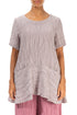 Flared Pockets Crinkled Greige Silk Linen Blouse 1