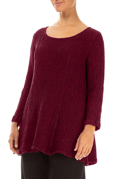Flared Ruby Textured Linen Tunic