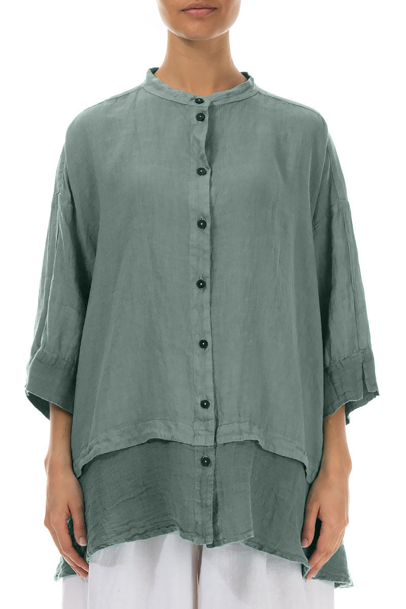 Flared Sage Linen Shirt 1